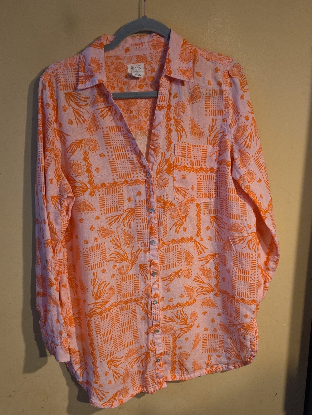 Lightweight Orange Floral Button-Up Shirt